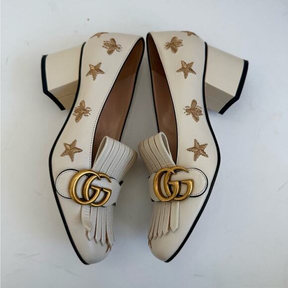 Gucci Mystic white Bee star embroidered GG fringe marmot loafer 36 - Picture 3 of 8